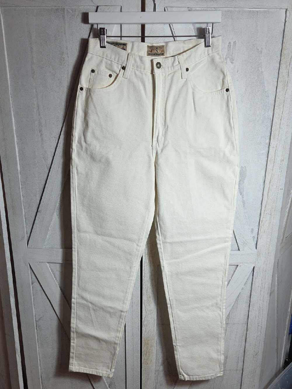 Express Jeans Ivory Vintage 100% Cotton Tapered Leg Jeans Size 12